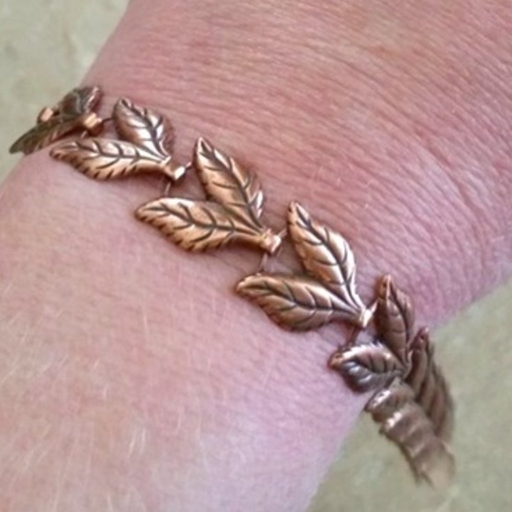 Vintage Solid Copper Leaf Bracelet Copper Leaves … - image 1